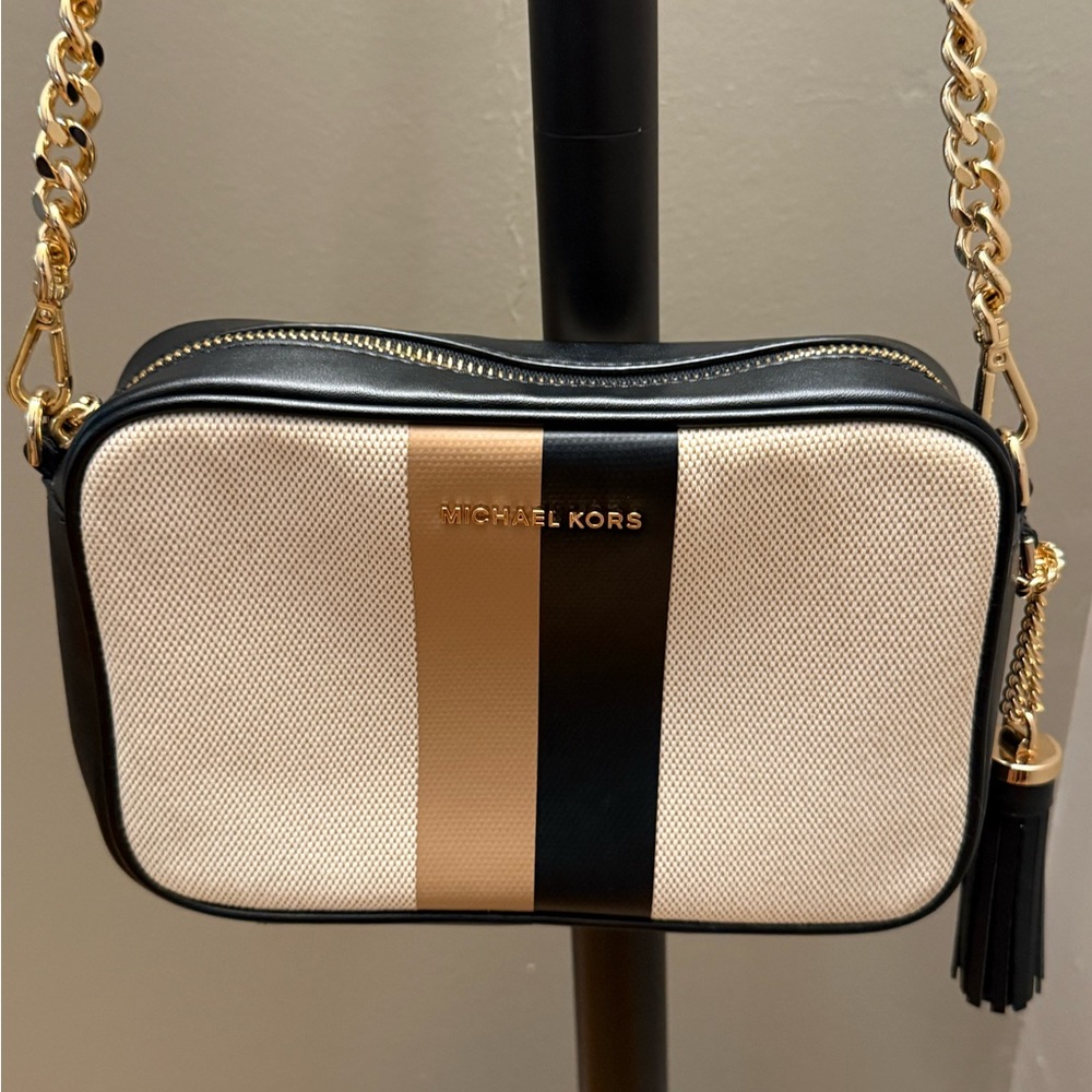 Michael Kors Black, Tan, and Cream Crossbody Bag